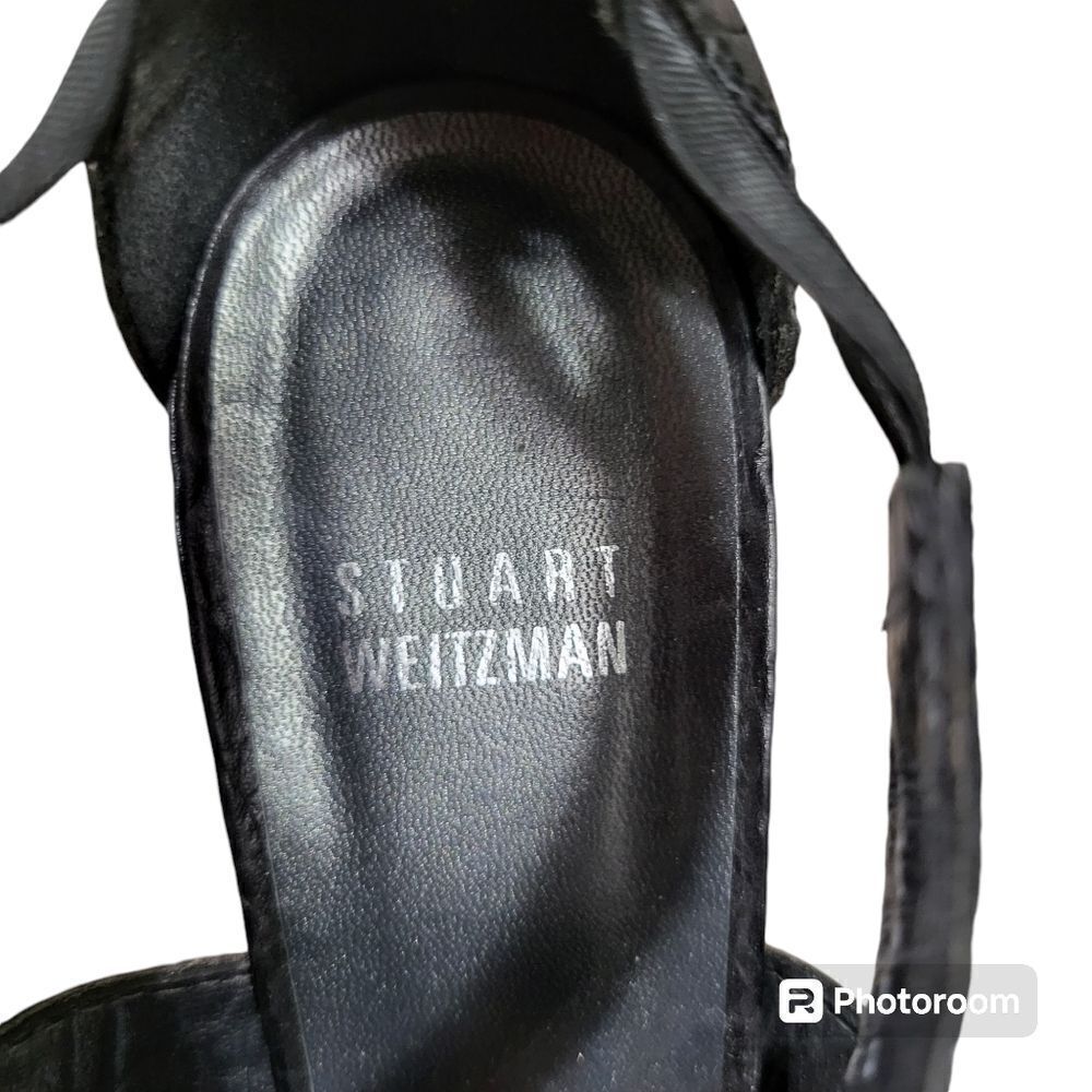 Stuart Weitzman Black Snake Print Studded Leather… - image 8